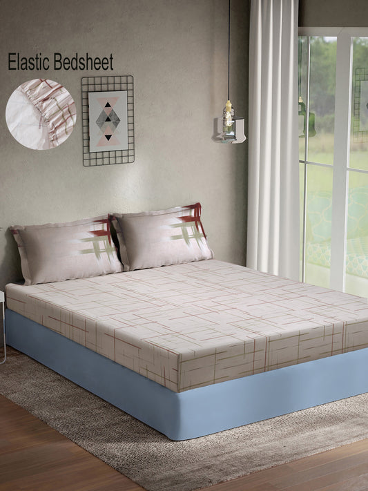 Klotthe Multicolor Abstract 400 TC Pure Cotton Fitted Super King Double Bedsheet with 2 Pillow covers (270X270 cm)