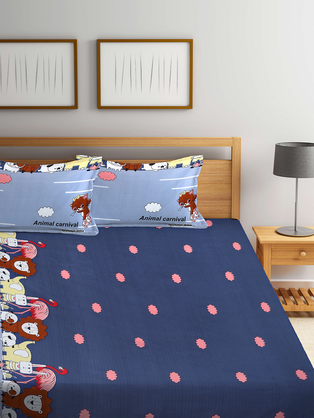 Kid's Special Cartoon Print Double Bedsheet with 2 Pillow Covers