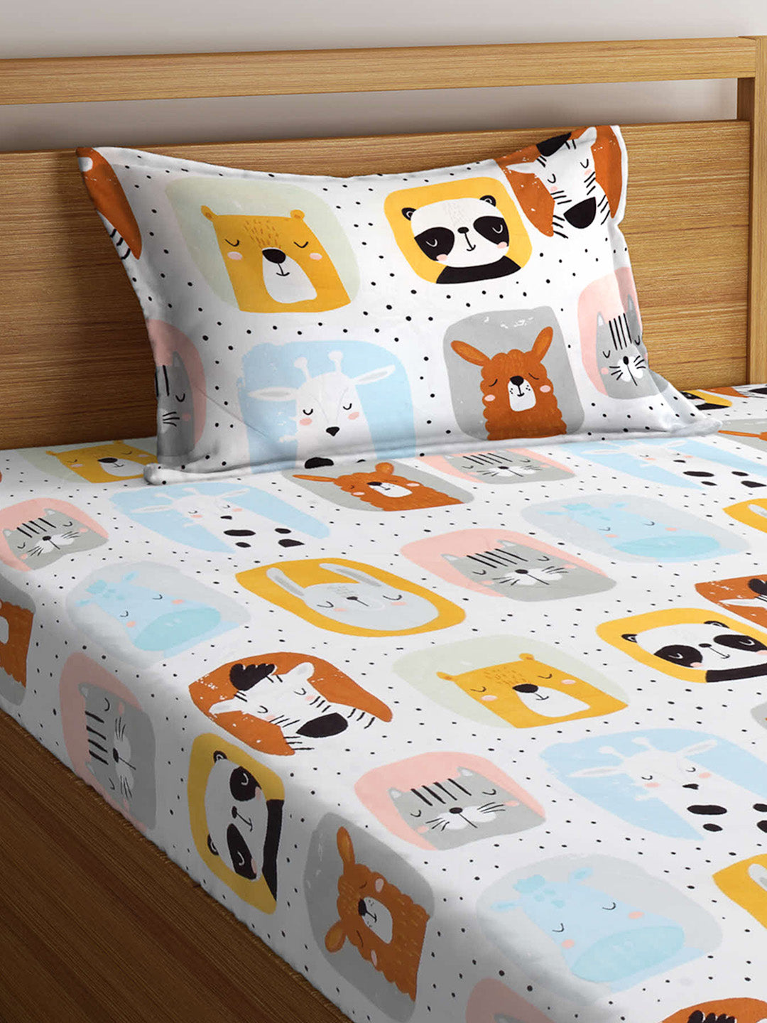 Klotthe Multi Cartoon Characters 210 TC PolyCotton Single Bedsheet with Pillow Cover