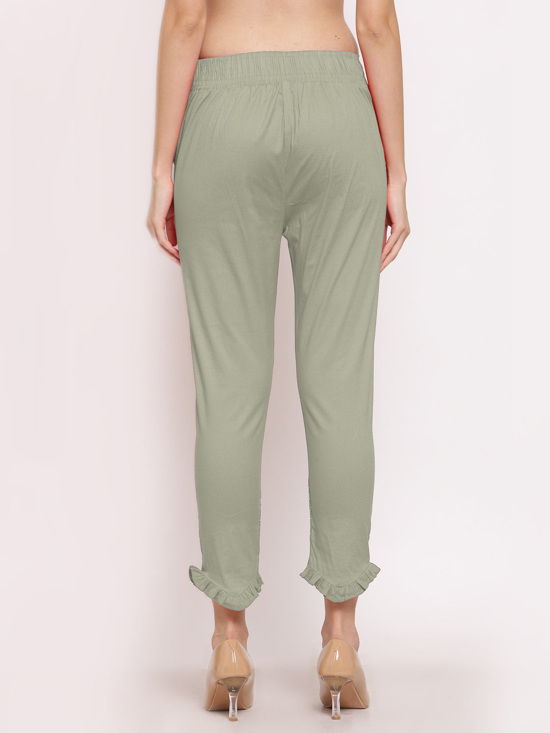 Klotthe Women Sage Green Solid Slim Fit Trouser
