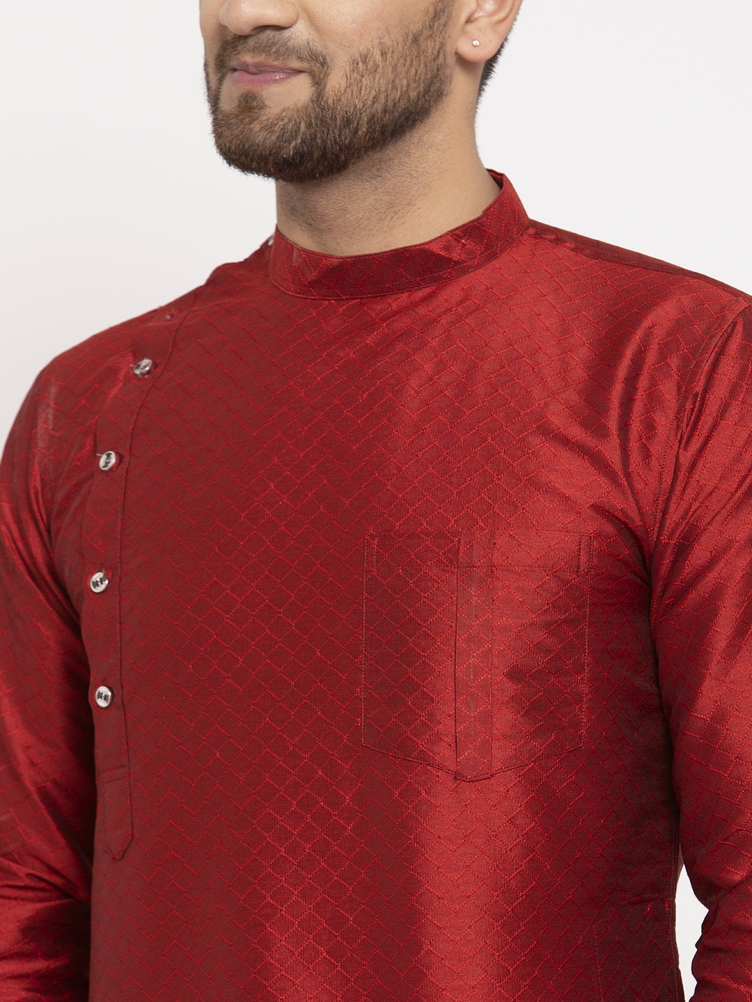 KLOTTHE Maroon Cotton Silk Woven Design Kurtas