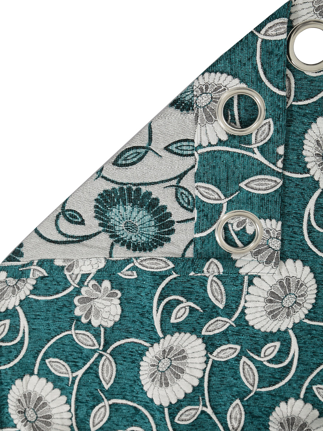 KLOTTHE Turquise Polycotton Floral Curtain (Size-7ft)