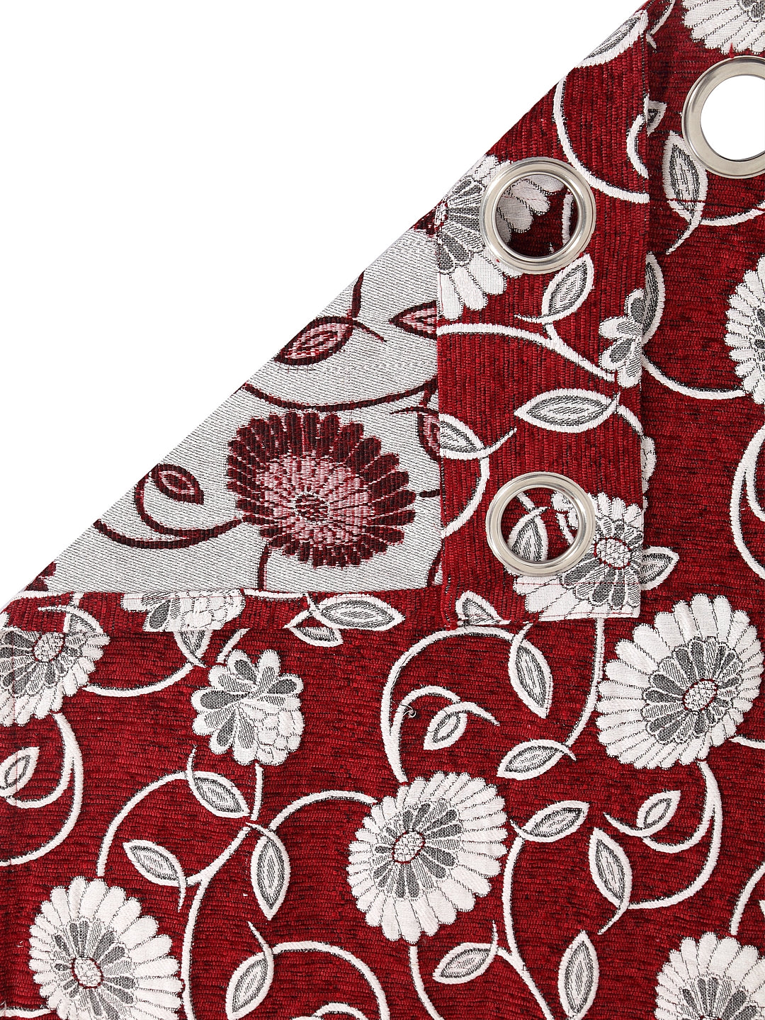 KLOTTHE Maroon Polycotton Floral Curtain (Size-7ft)