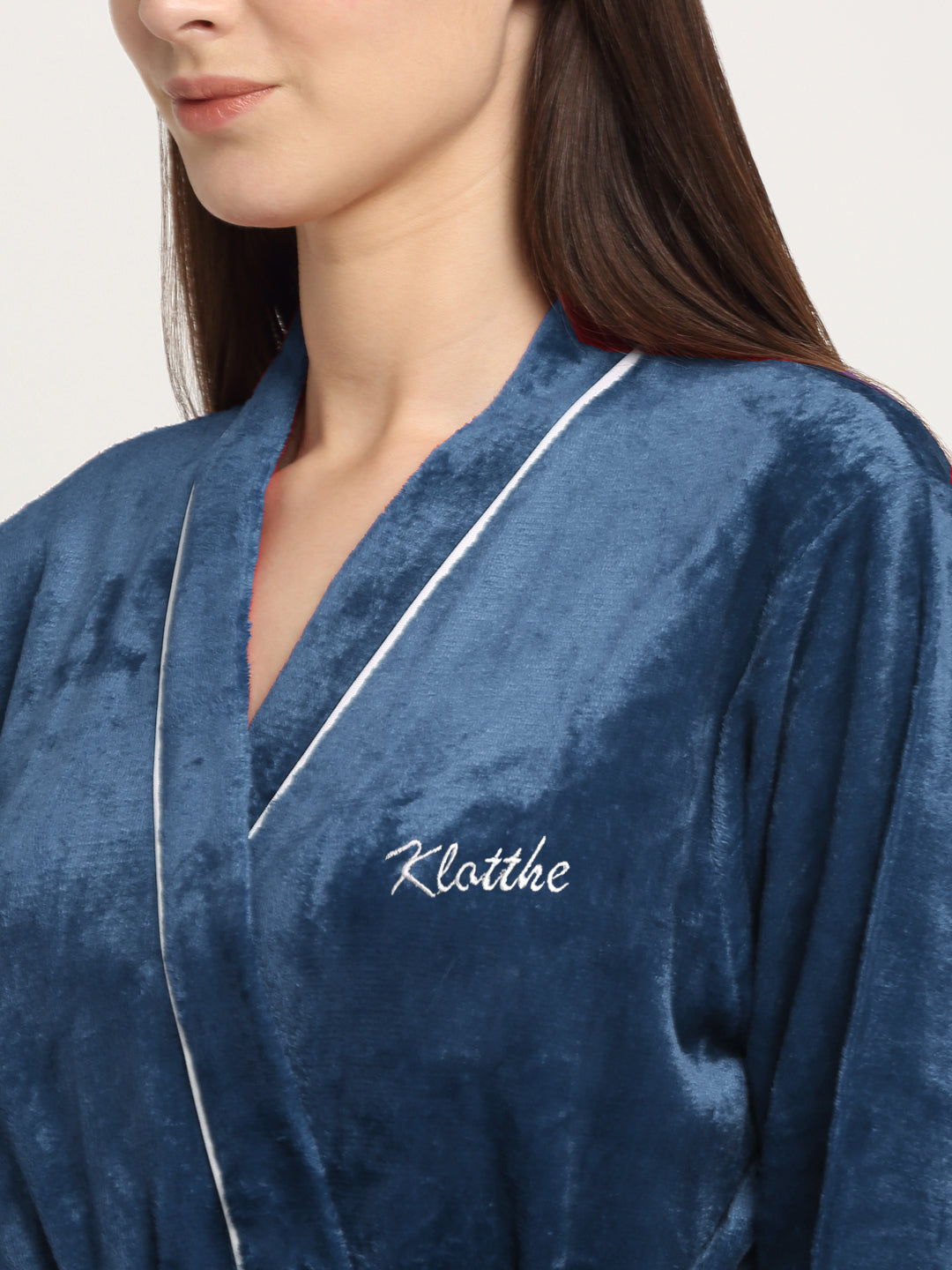 Klotthe Women Turquoise Solid Wool Bath Robe With Belt