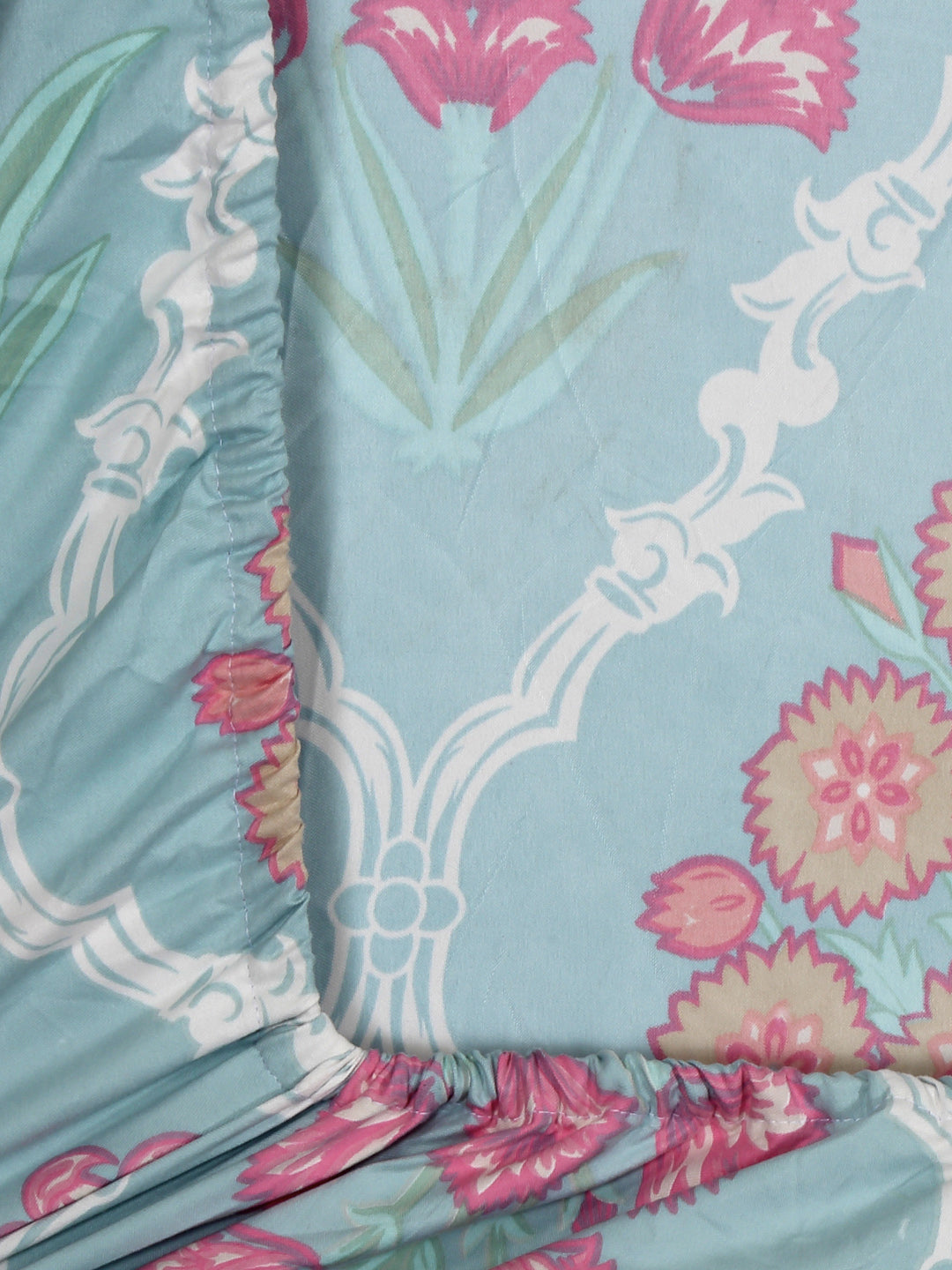 Klotthe Floral Skyblue 300 TC Cotton Blend Elasticated Double Bedsheet with 2 Pillow covers (270X270 cm)