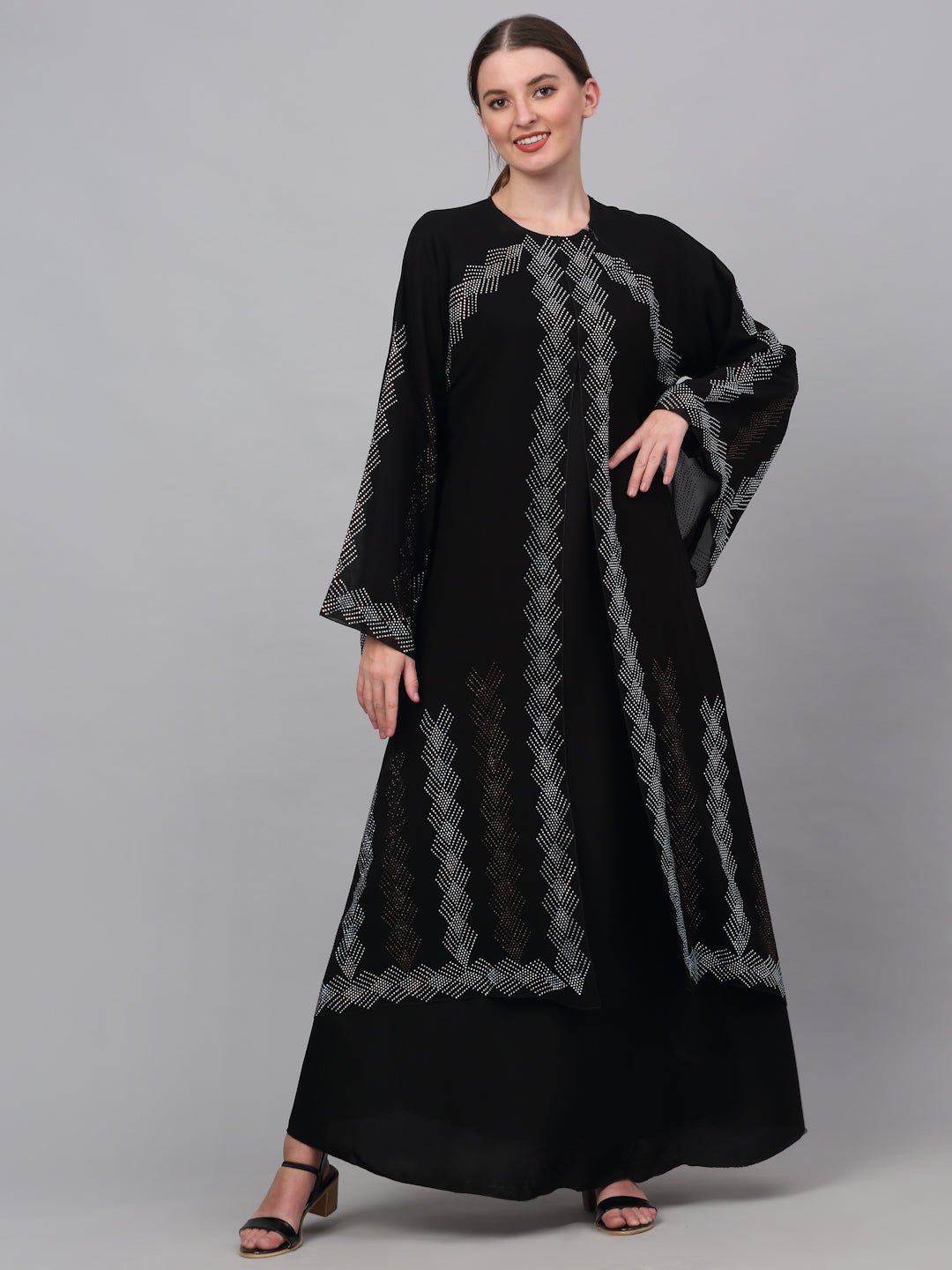 Klotthe Women Black Embellished Burqa With Scarves