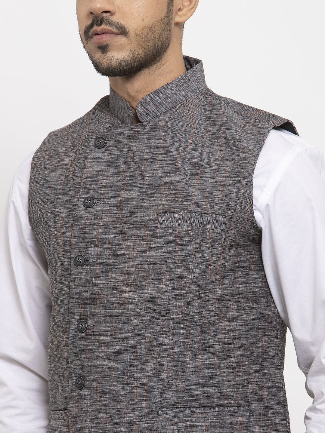 Klotthe Grey Woven Design Pure Cotton Nehru Jacket