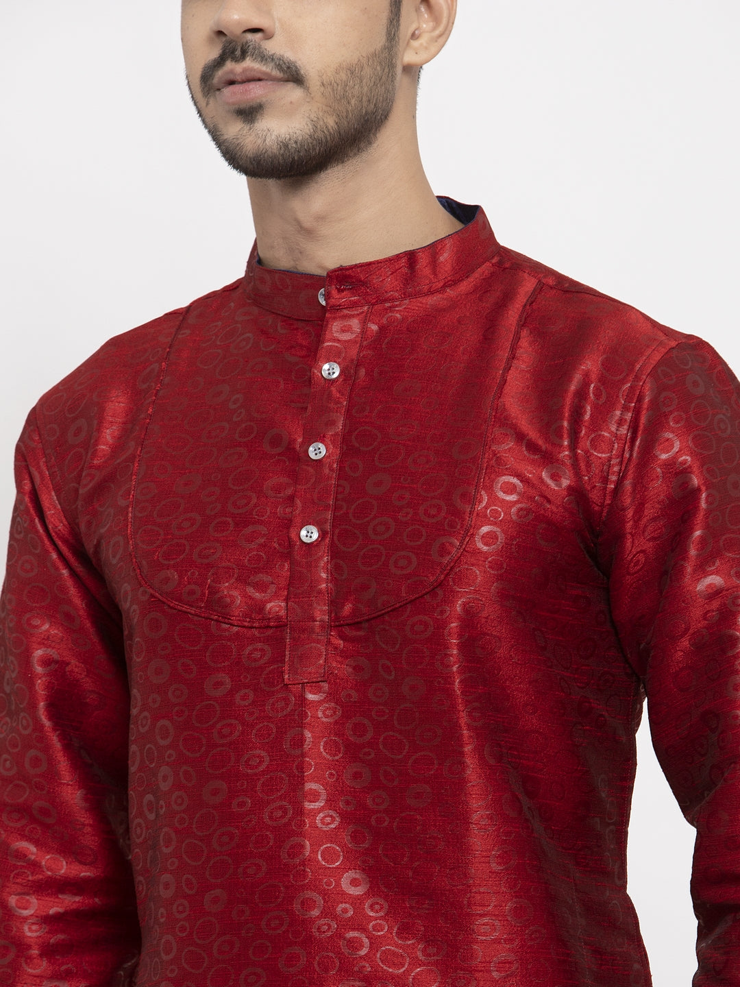 KLOTTHE Maroon Cotton Self Design Kurta With Pyjama