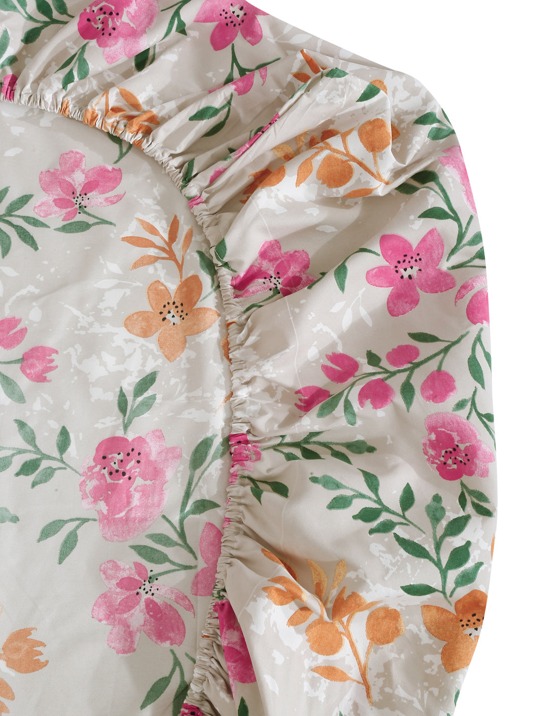 Klotthe Multicolor Floral 300 TC Cotton Blend Fitted Double Bedsheet with 2 Pillow Covers
