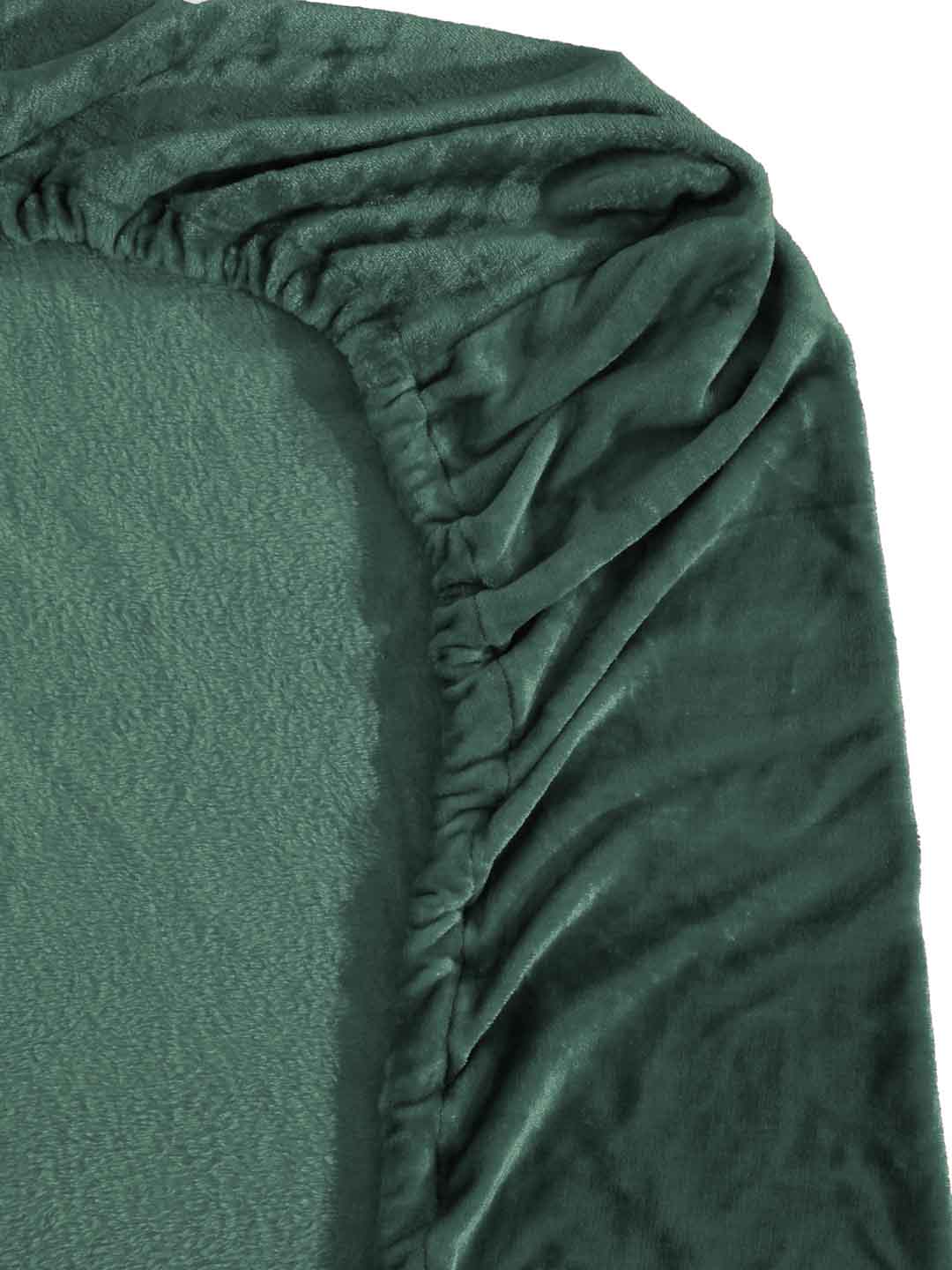 Klotthe Green Solid Woolen Fitted Double Bed Sheet with 2 Pillow Covers