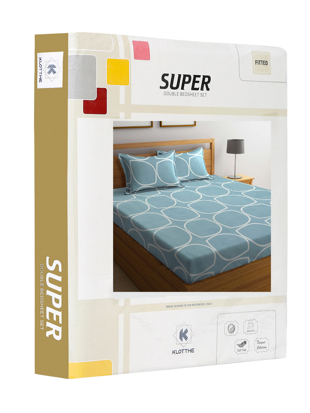 Klotthe SkyBlue Geometric 300 TC Cotton Blend Fitted Double Bedsheet in Book Fold Packing