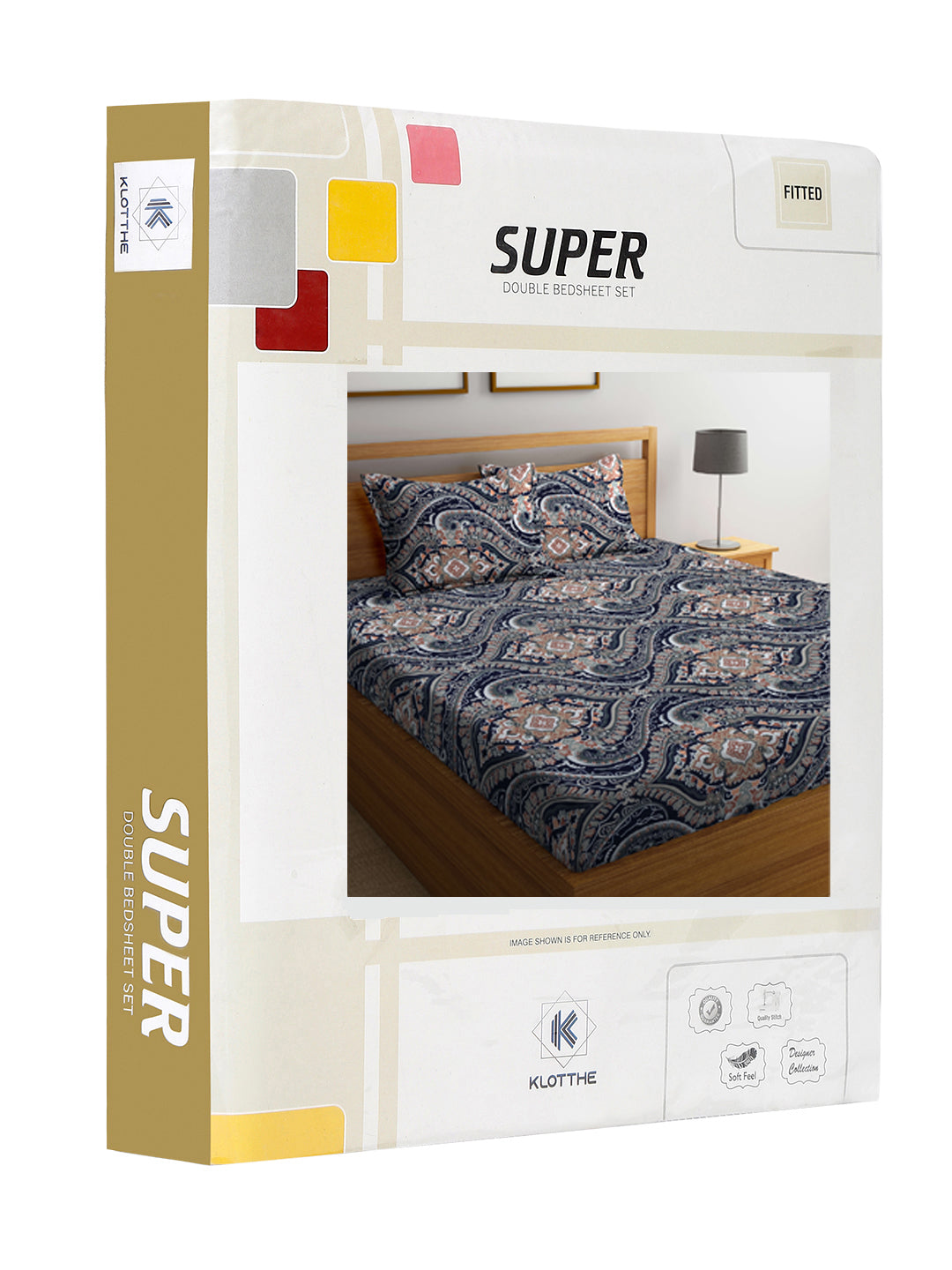 Klotthe Multicolor Ethnic Motifs 300 TC Cotton Blend Fitted Double Bedsheet in Book Fold Packing