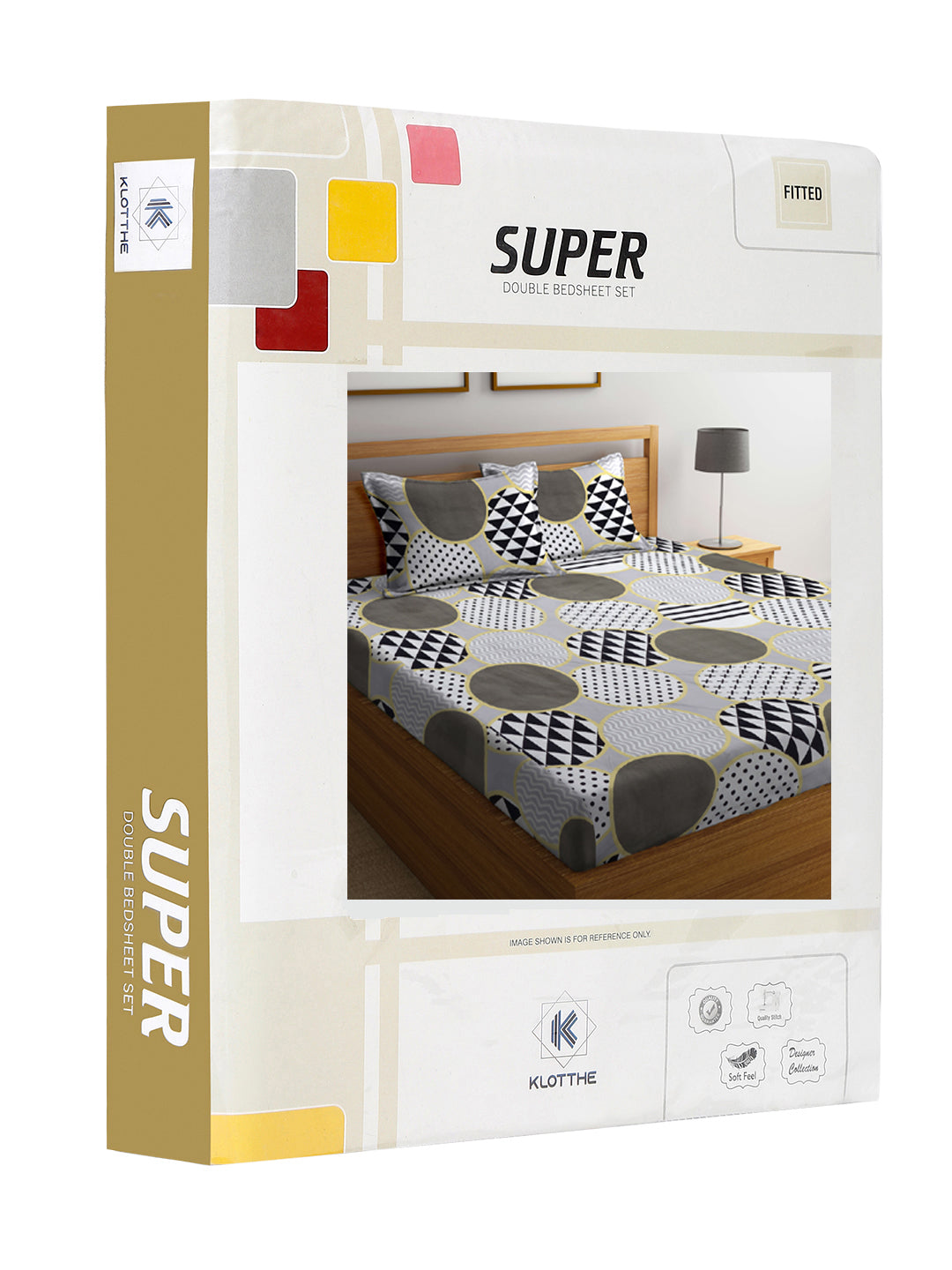 Klotthe Multicolor Geometric 300 TC Cotton Blend Fitted Double Bedsheet in Book Fold Packing