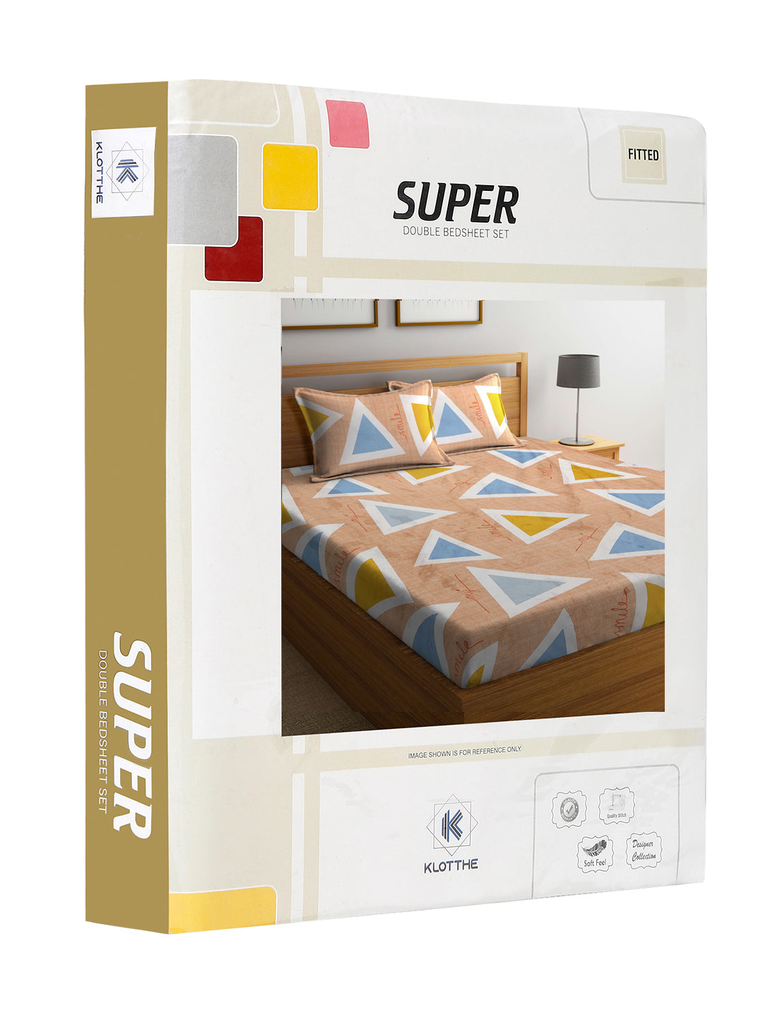 Klotthe Multi Geometric 300 TC Cotton Blend Fitted Double Bedsheet with 2 Pillow Covers in Book Fold Packing