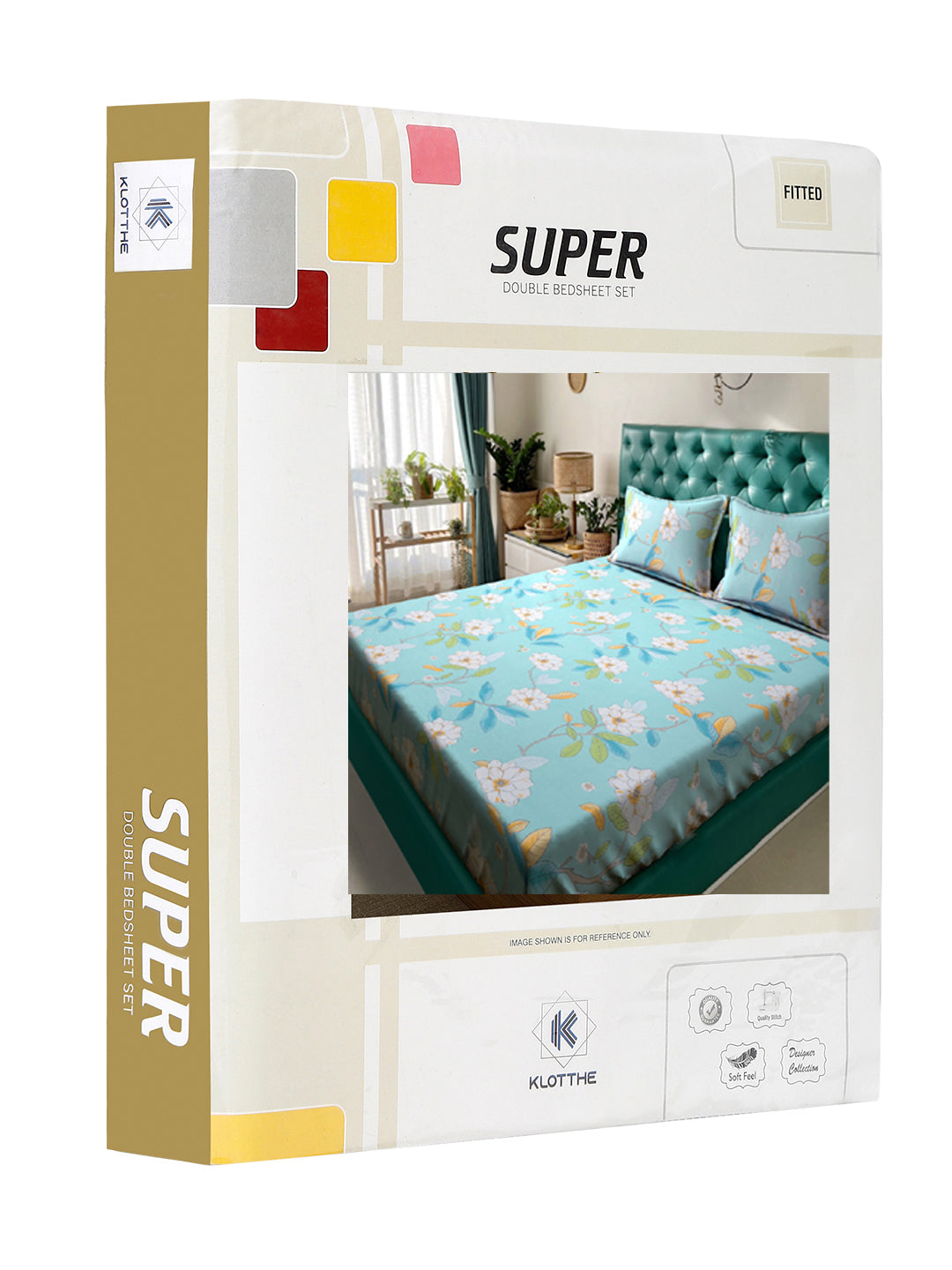 Klotthe Multicolor Floral 300 TC Cotton Blend Fitted Double Bedsheet Set in Book Fold Packing