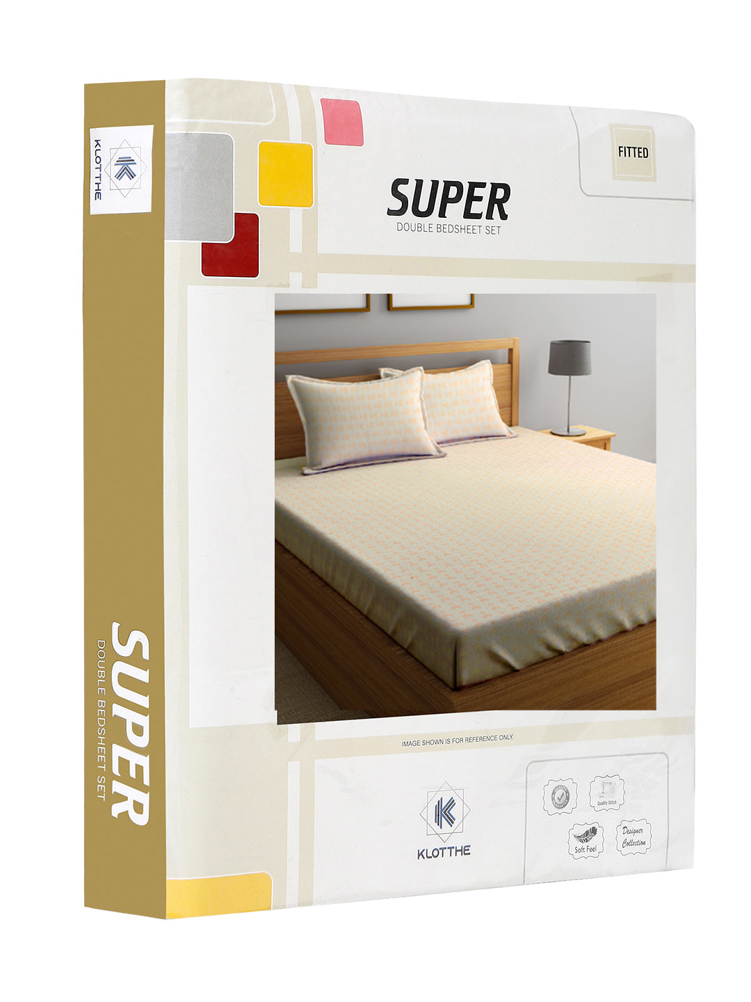 Klotthe Orange Geometric 300 TC Cotton Blend Fitted Double Bedsheet Set in Book Fold Packing