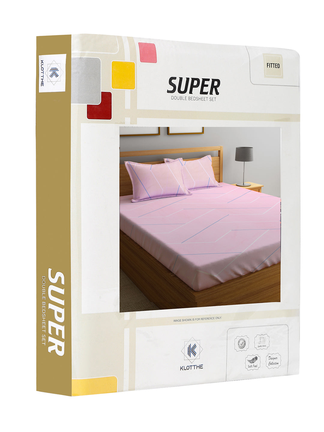 Klotthe Multi Striped 300 TC Cotton Blend Fitted Double Bedsheet with 2 Pillow Covers in Book Fold Packing