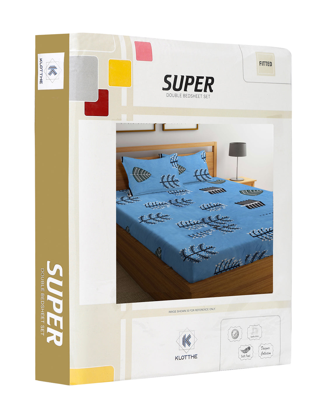 Klotthe Blue Abstract 300 TC Cotton Blend Fitted Double Bedsheet with 2 Pillow Covers in Book Fold Packing