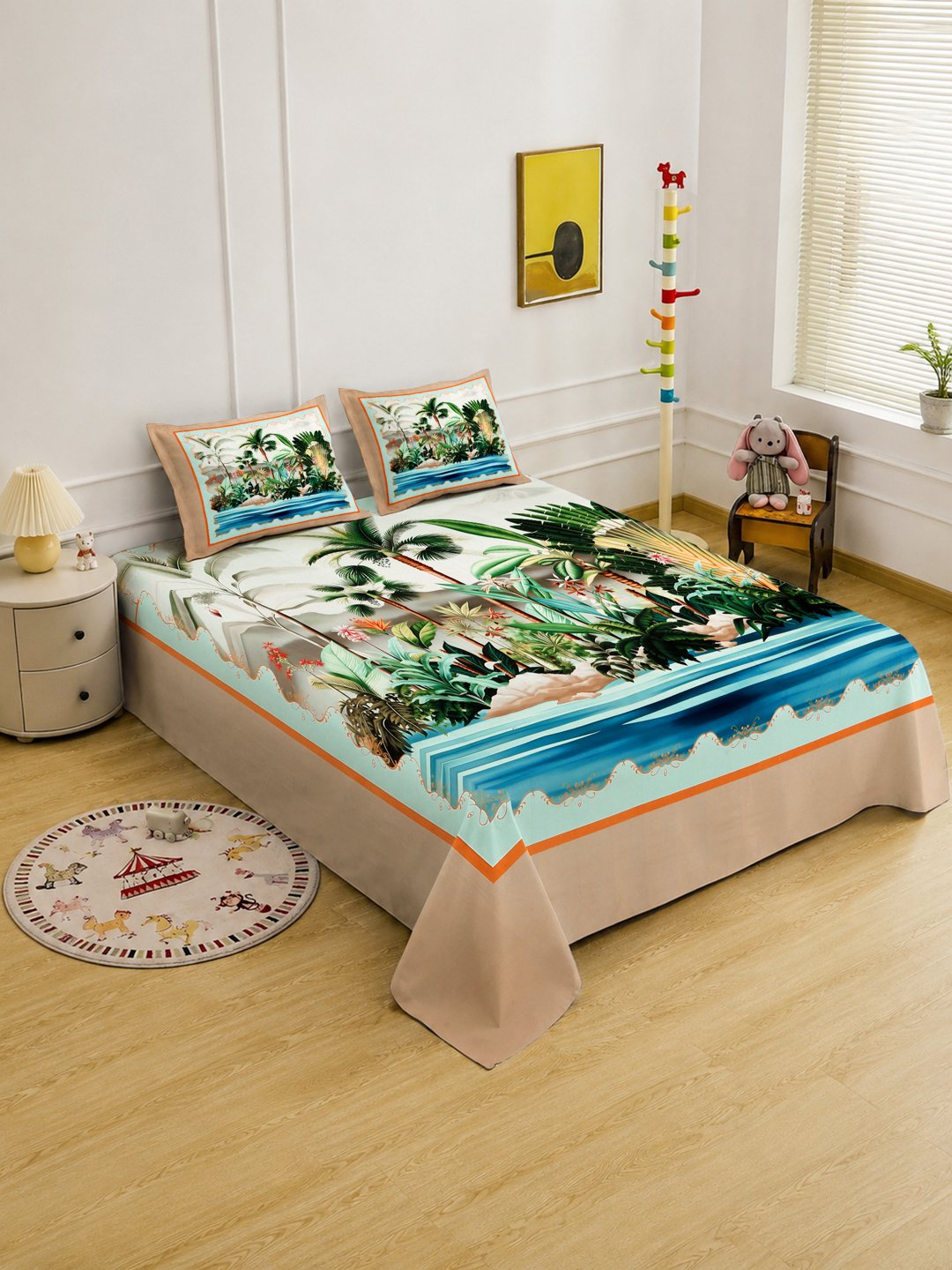 Digital Multi Floral Cotton Blend Double Bedsheet with 2 Pillow Covers