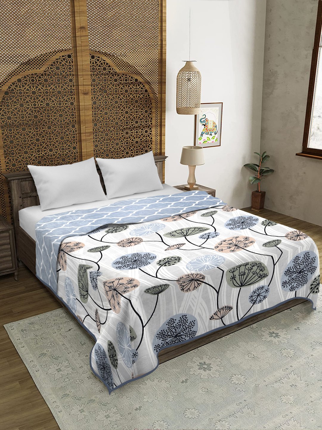 Multicolor Woolen Floral Double Bed Dohar