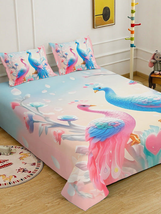 Multi 7D Animal Printed Cotton Blend Double Bedsheet with 2 Pillow Covers