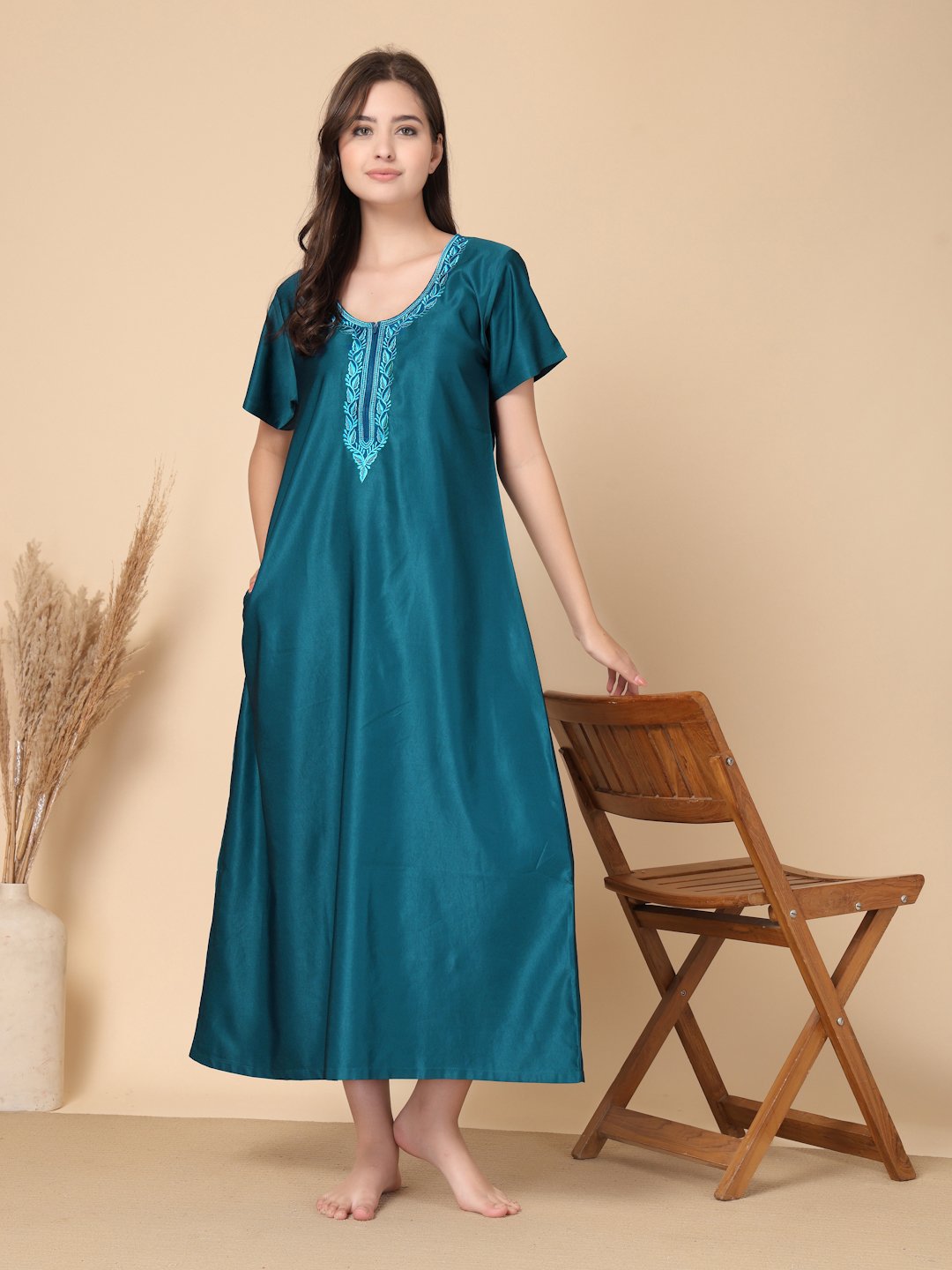 Turquoise Solid Soft Feel Cotton Blend Maxi