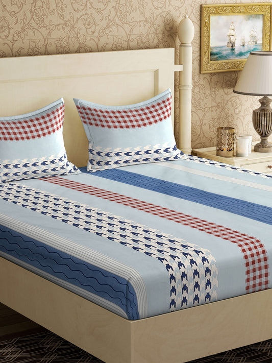 Klotthe Multicolor Striped 300 TC Cotton Blend Double Bedsheet with 2 Pillow Covers