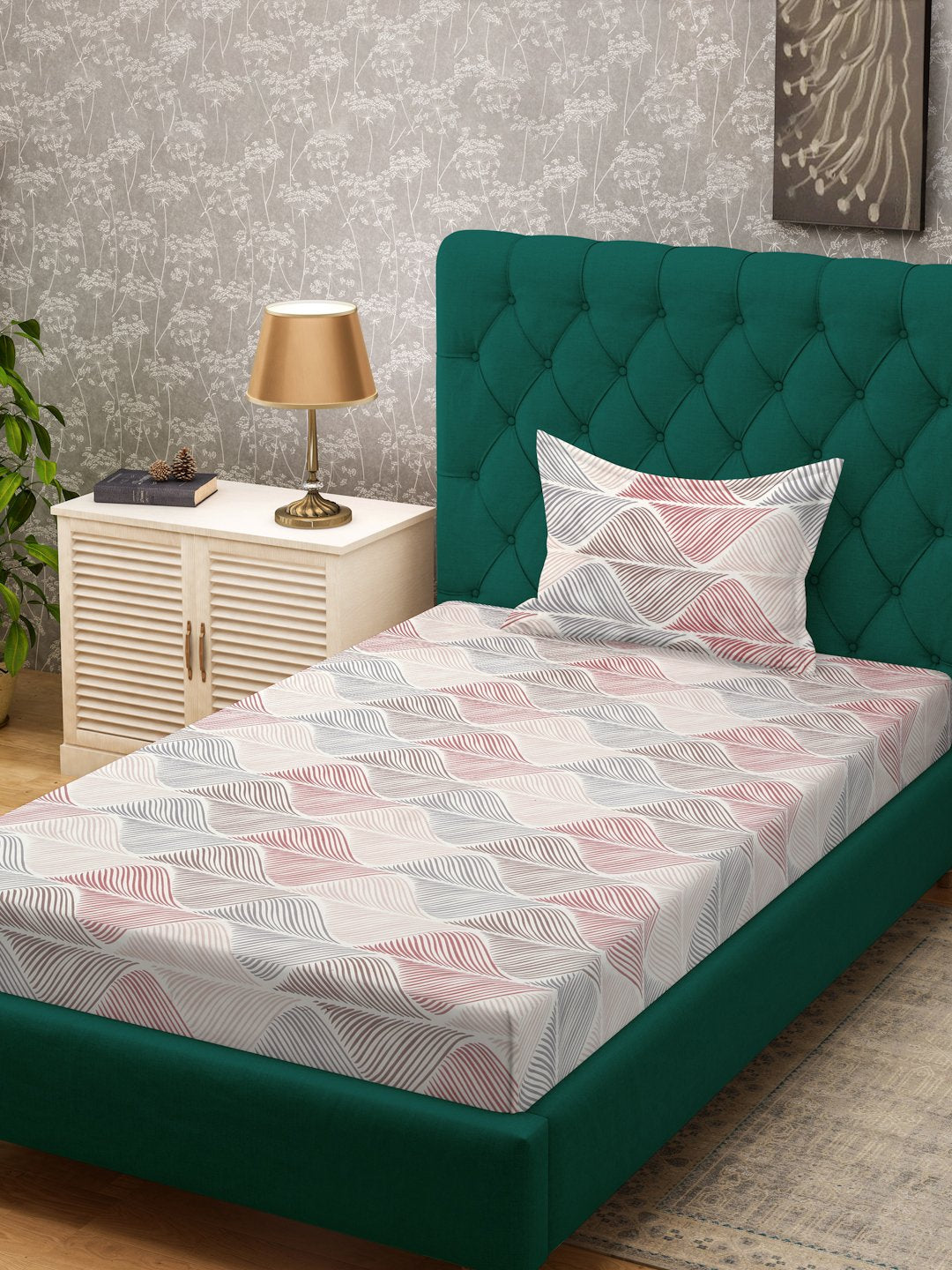 Multi Abstract 300 TC Cotton Blend Single Bedsheet with Pillow Cover