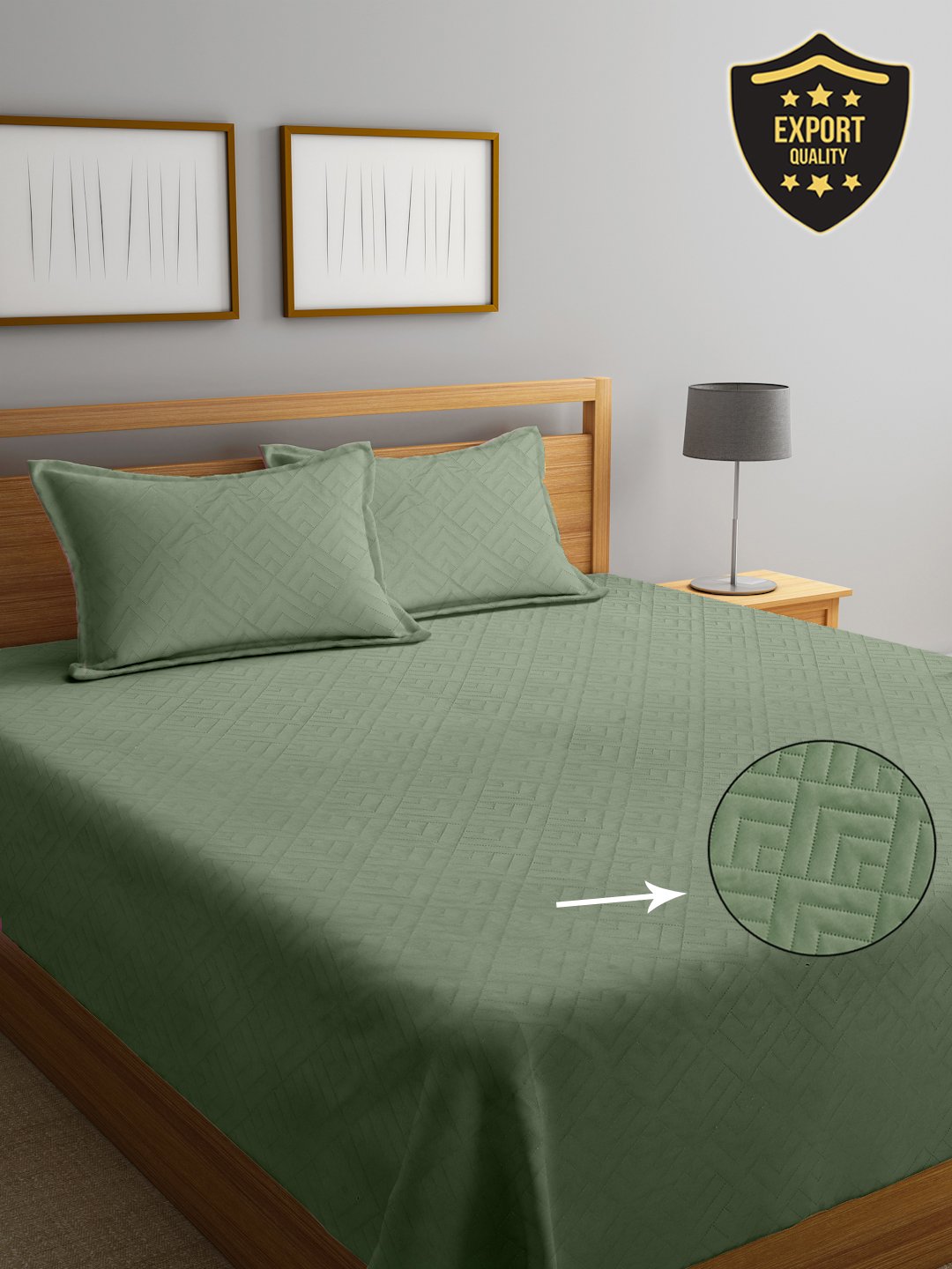 Green Geometric King Size Micro Fiber Filling Double Bedcover with 2 Pillow covers