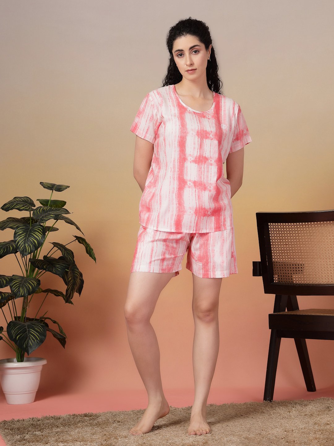Women Red Abstract Pure Cotton Night Suit