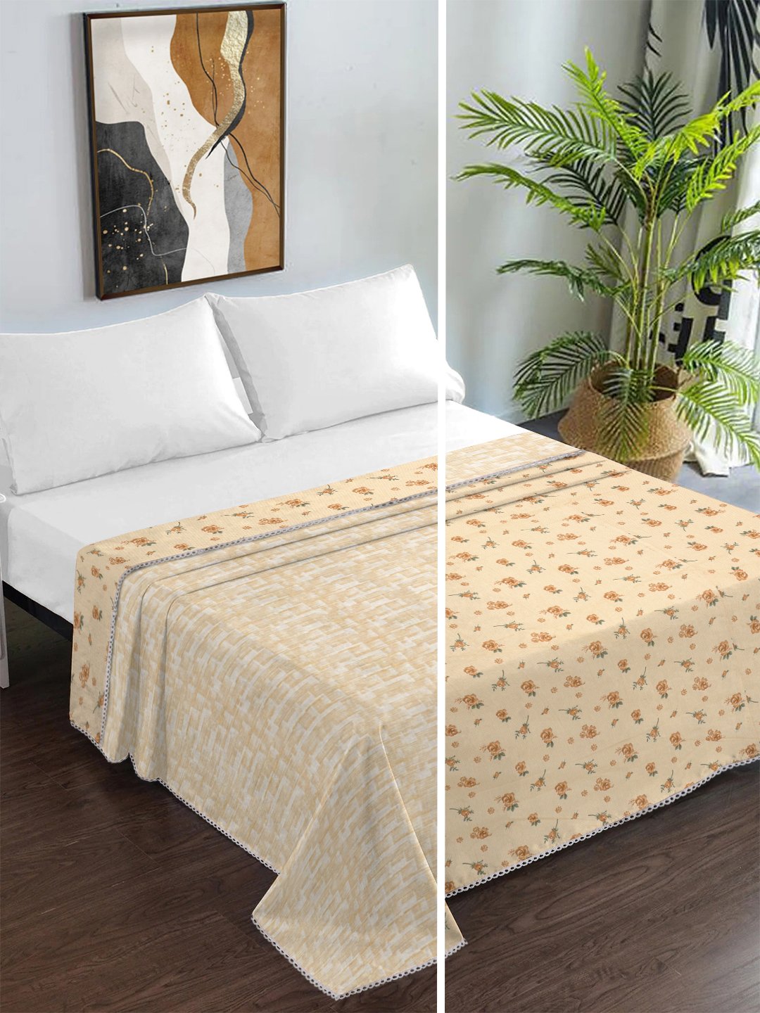 Yellow Pure Cotton Floral Double Bed Dohar