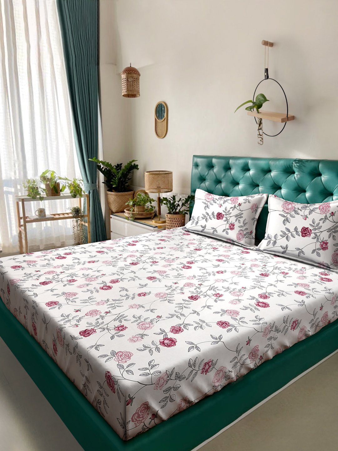 Floral 300 TC Cotton Blend Double Bedsheet in Book Fold Packing