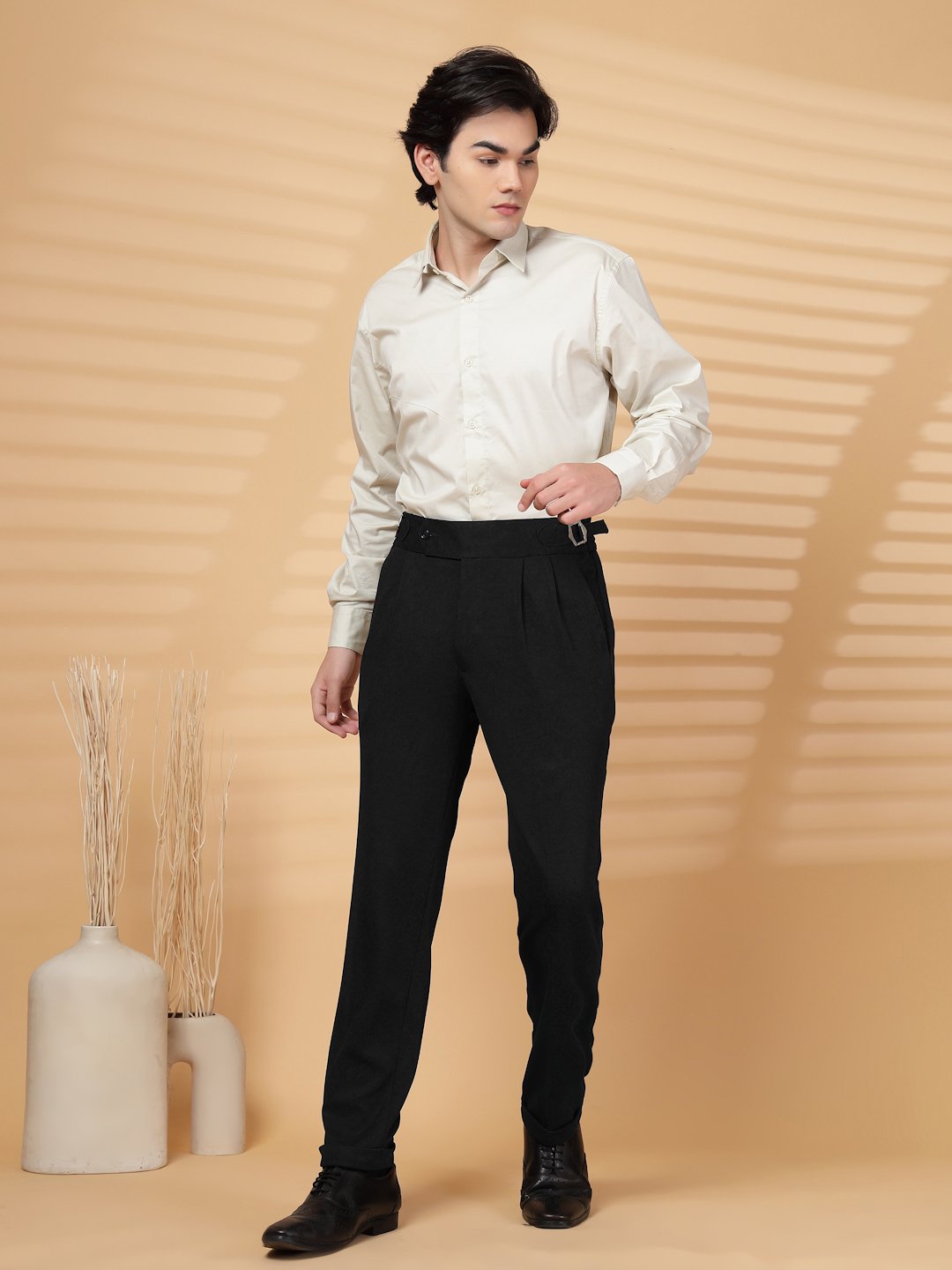 Black Lycra Cotton Comfort-Fit Solid Regular Formal Trouser