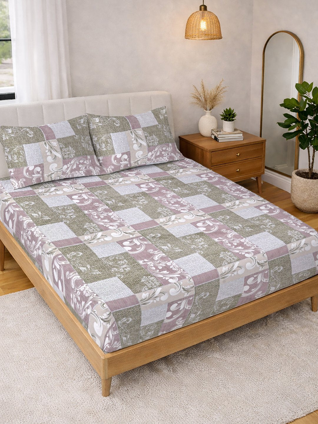 Multi Floral Cotton Blend Double Bedsheet with 2 Pillow Covers