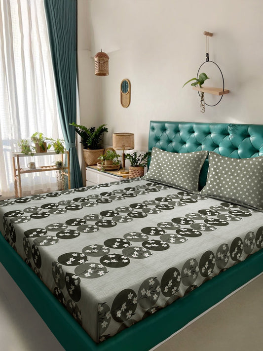 Olive Floral 400 TC Pure Cotton Double Bedsheet with 2 Pillow Covers
