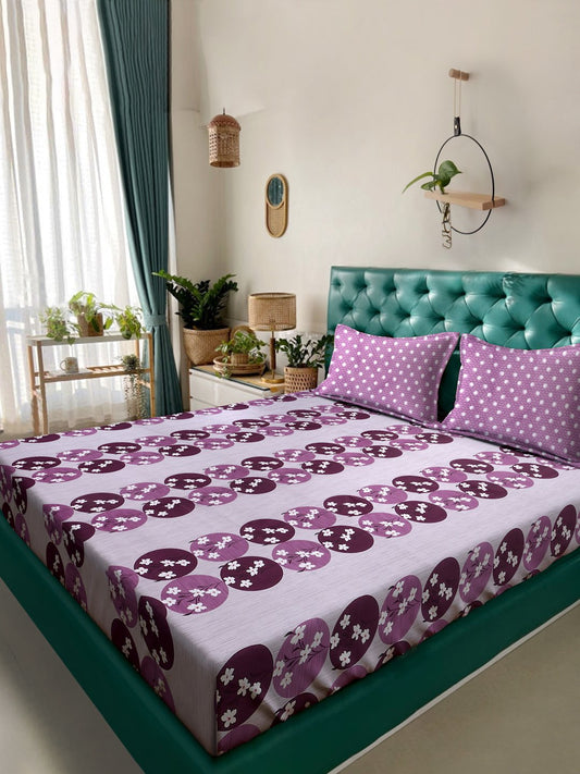 Purple Floral 400 TC Pure Cotton Double Bedsheet with 2 Pillow Covers