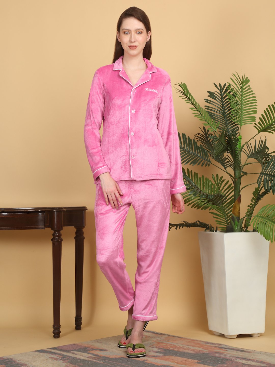 Klotthe Women LightPink Solid Woolen Night Suit