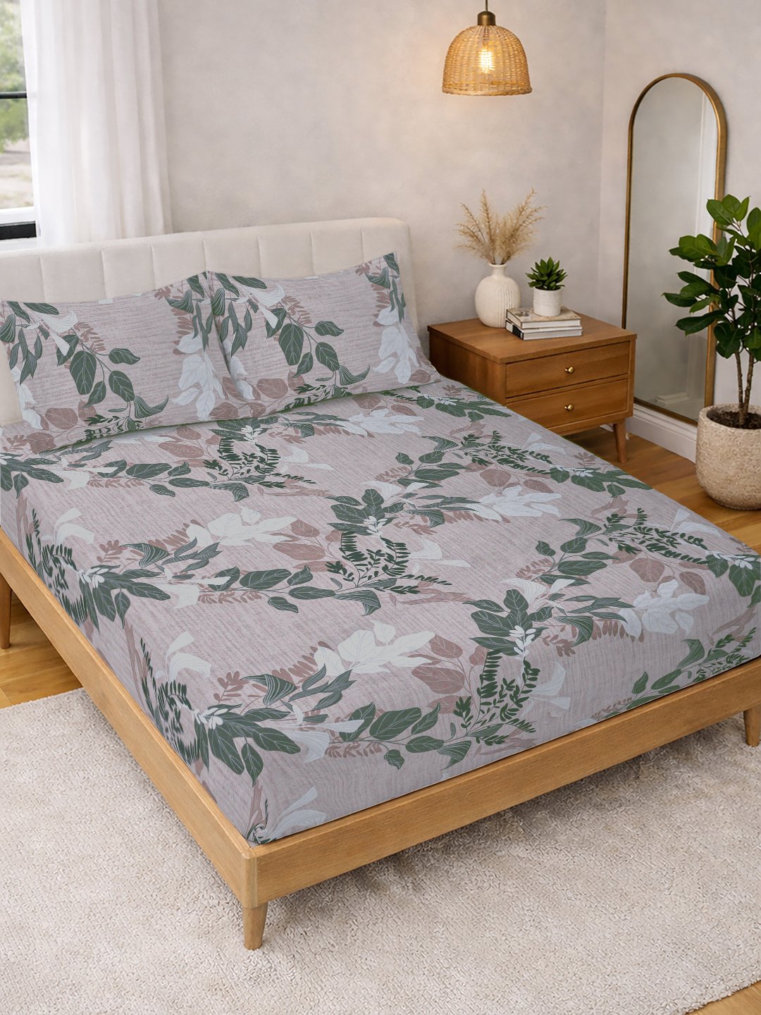 Multi Floral Cotton Blend Double Bedsheet with 2 Pillow Covers