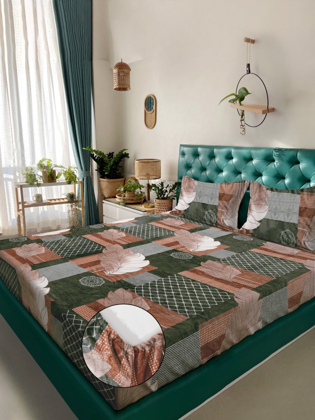 Multicolor Floral Woolen Fitted Double Bed Sheet with 2 Pillow Covers