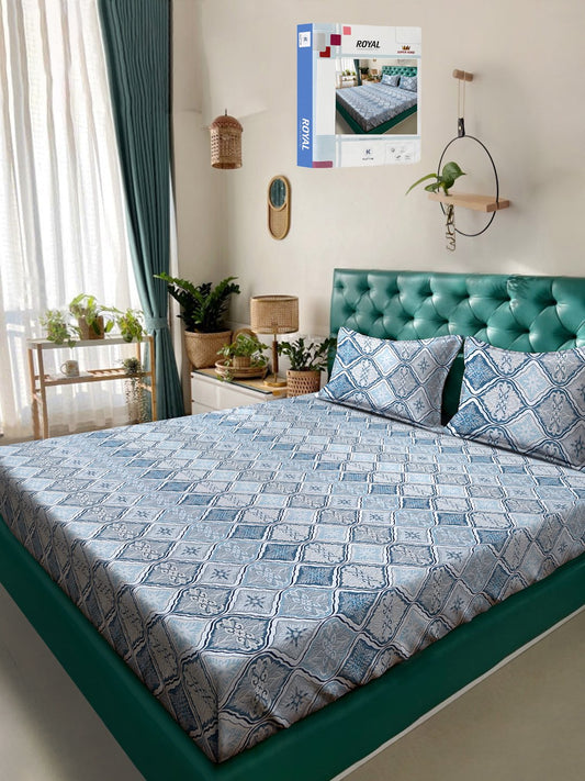 Blue Floral 400 TC Pure Cotton Double Bedsheet in Book Fold Packing