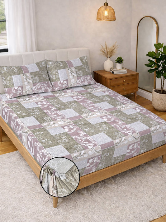 Multi Floral Cotton Blend Fitted Double Bedsheet with 2 Pillow Covers