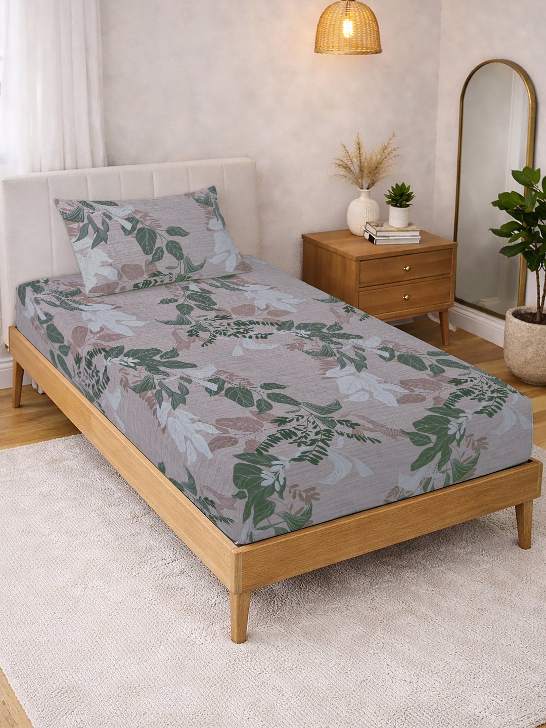 Multi Floral Cotton Blend Single Bedsheet with Pillow Cover