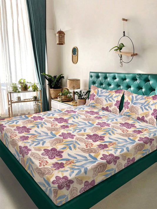 Multi Floral 300 TC Cotton Blend Double Bedsheet with 2 Pillow Covers