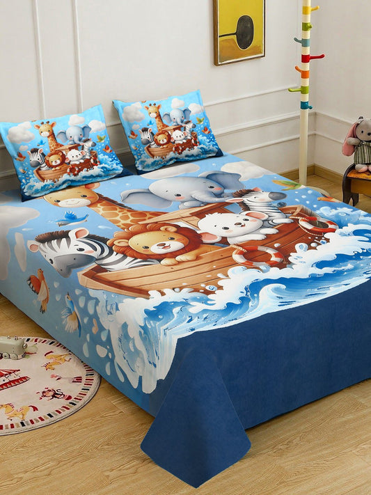 Multi Digital Animal Printed Cotton Blend Double Bedsheet with 2 Pillow Covers