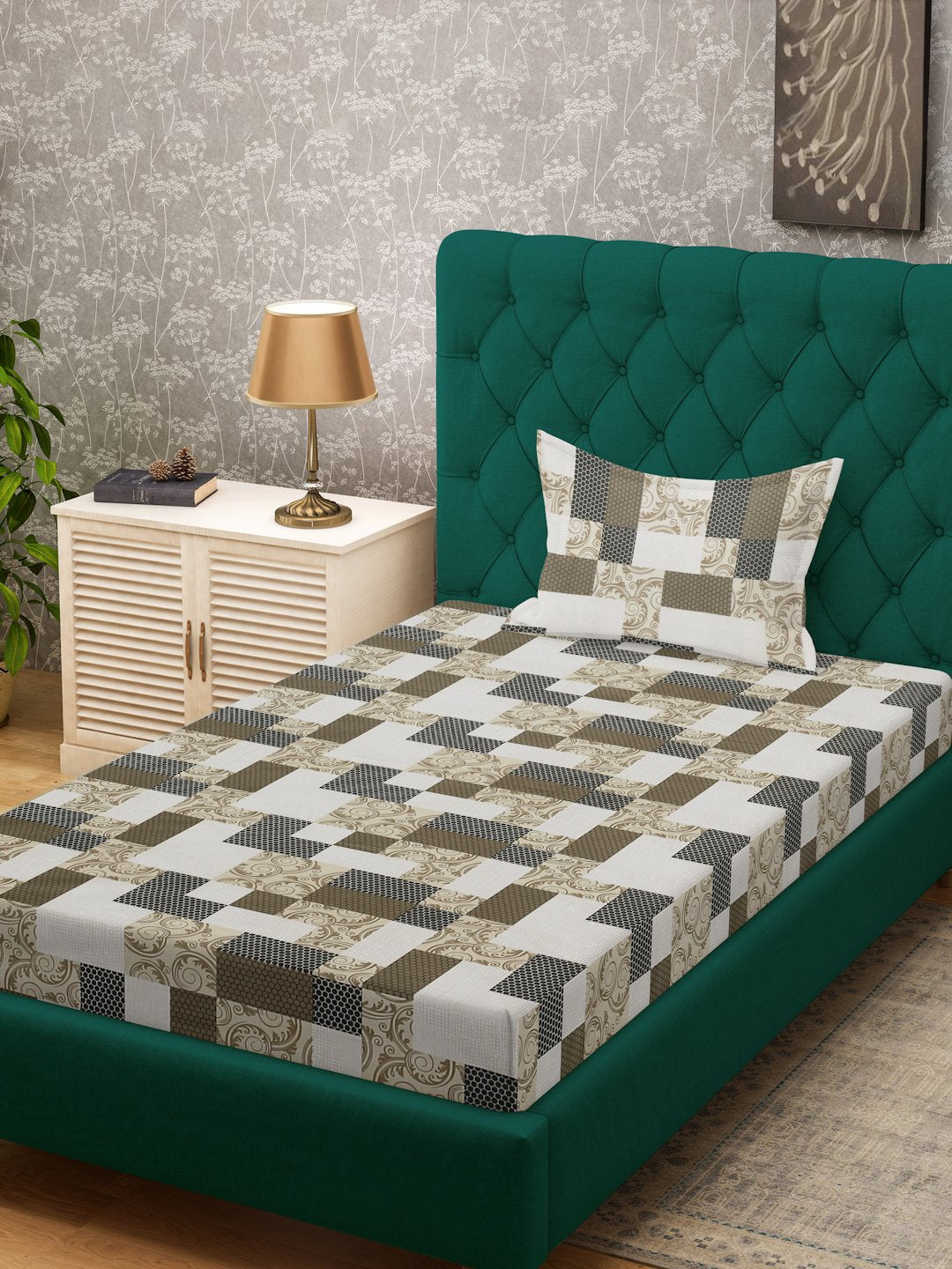 Multi Geometric 400 TC Pure Cotton Single Bedsheet with Pillow Cover
