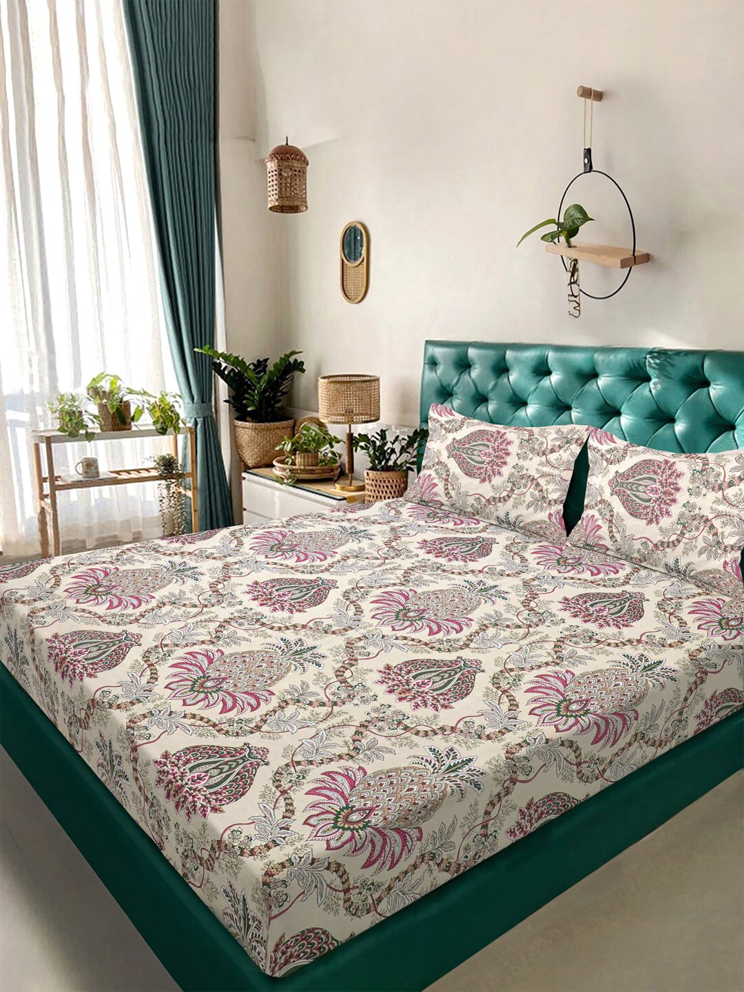Multi Floral 300 TC Cotton Blend Double Bedsheet in Book Fold Packing