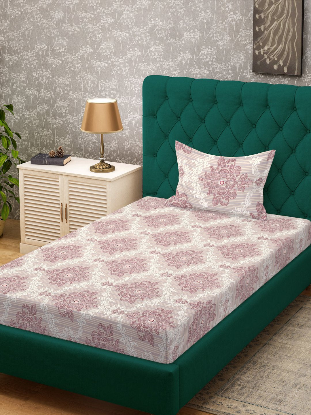 Multi Ethnic Motifs 300 TC Cotton Blend Single Bedsheet with Pillow Cover