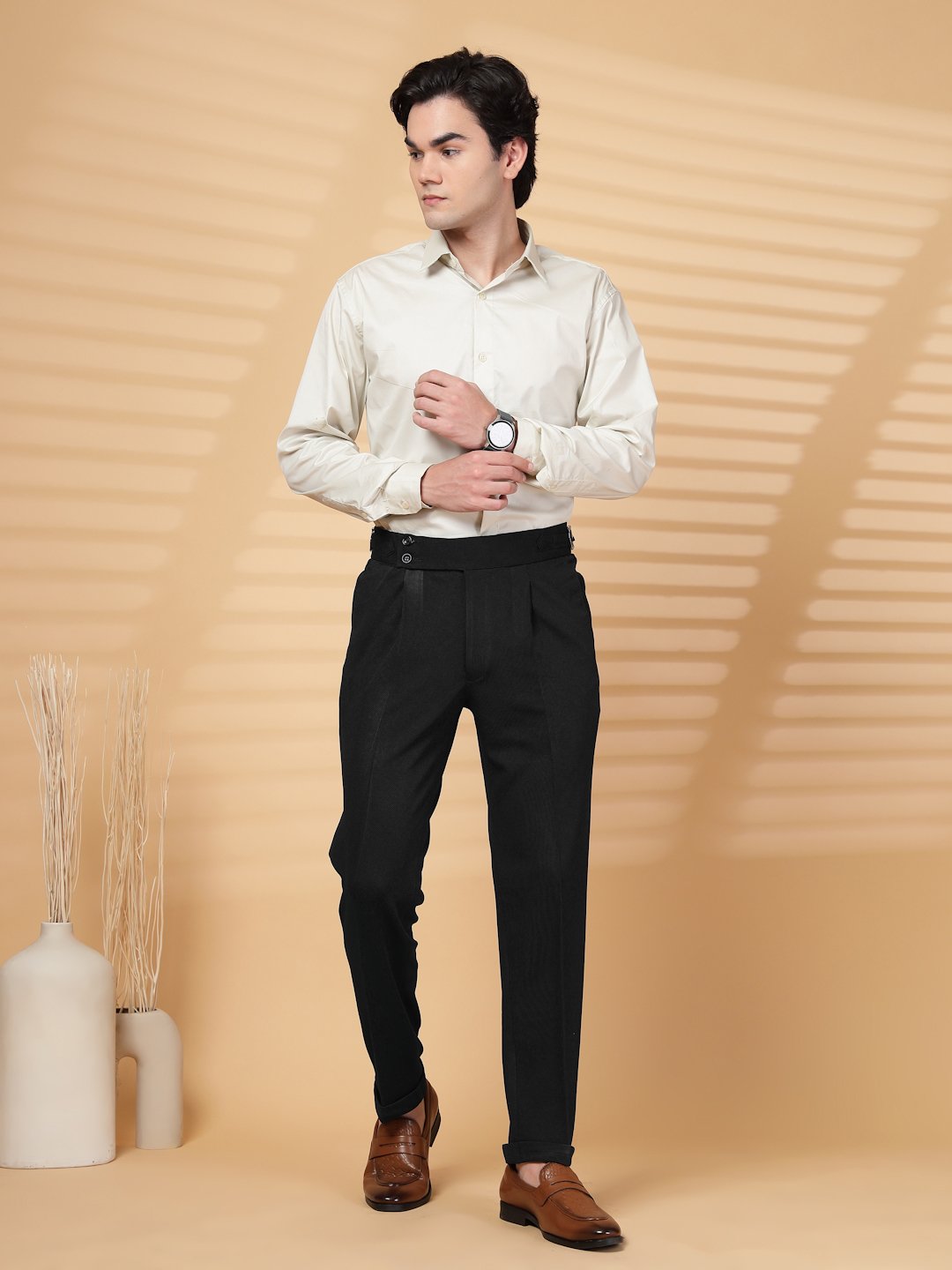 Black Lycra Cotton Solid Smart Fit Formal Trouser