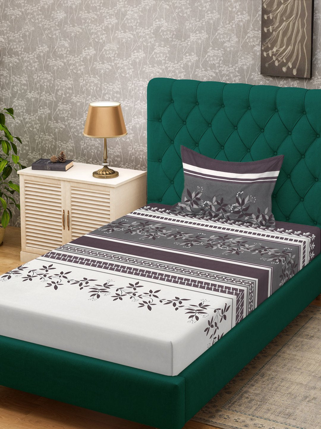 Multi Floral 300 TC Cotton Blend Single Bedsheet with Pillow Cover