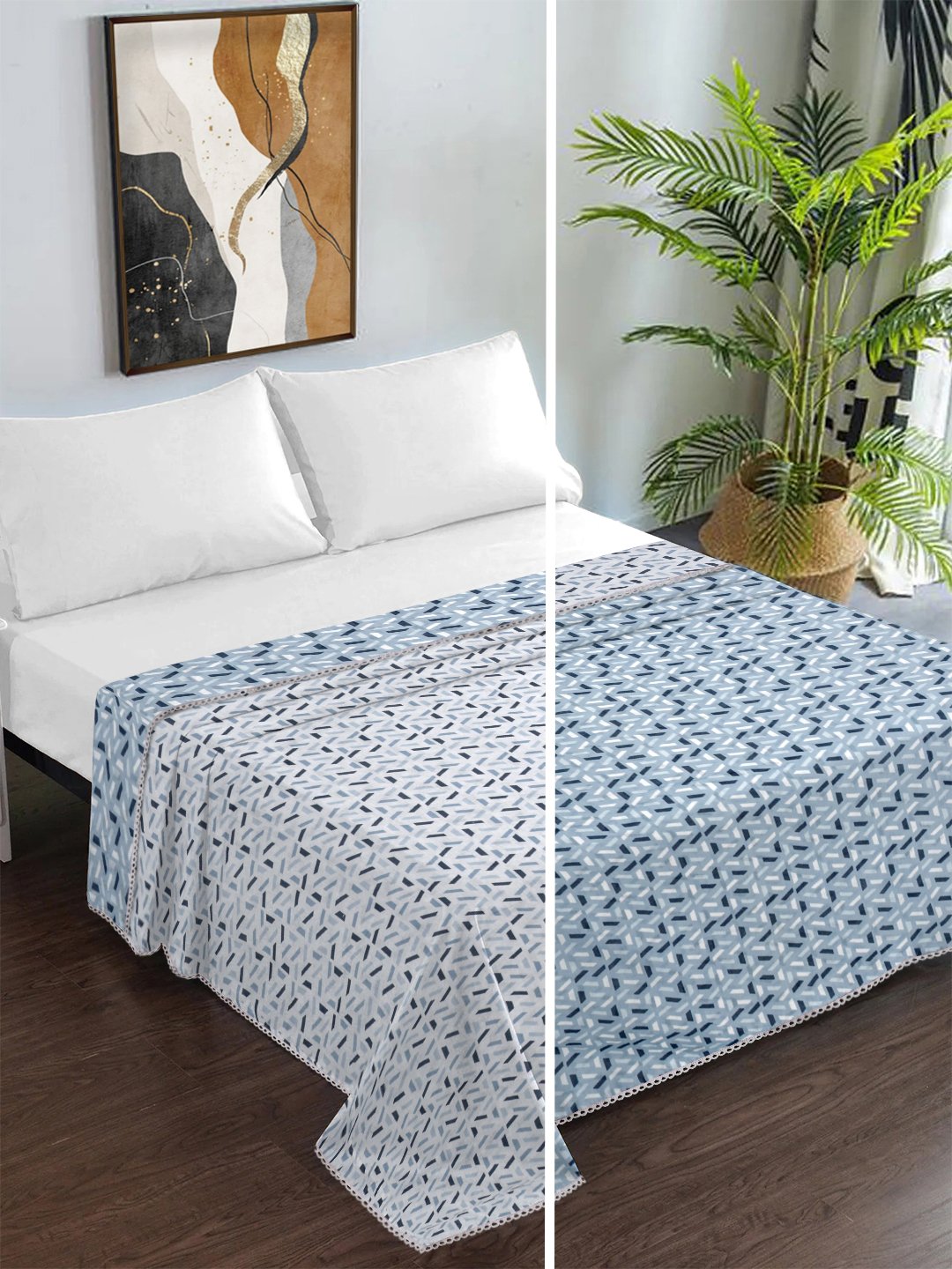 Blue Pure Cotton Geometric Double Bed Dohar